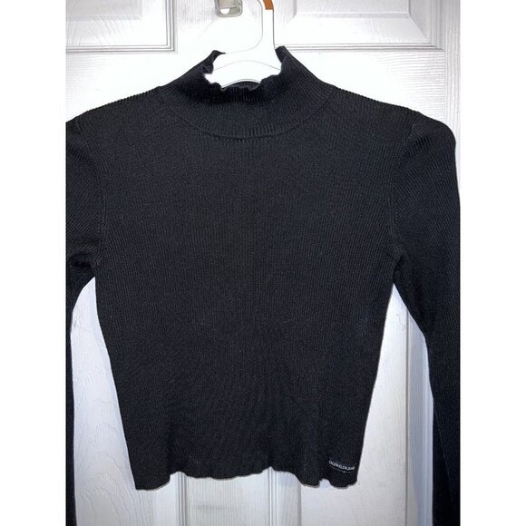 CALVIN KLEIN Women's Black Cropped Sweater Long Sleeve Pullover Ribbed - Picture 2 of 10